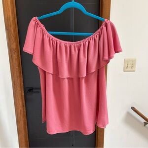 Harve Benard Coral Off-Shoulder Ruffle Blouse